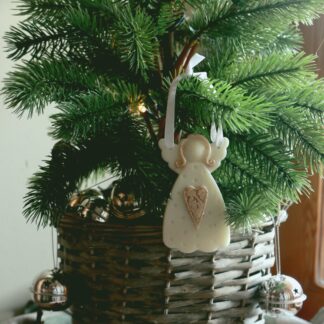 Різдвяний Янгол з мідно-золотим серцем прикраса-підвіска